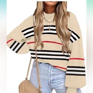 Women’s Sweaters Batwing Long Sleeve Side Slit Knit Tops Crew Neck Oversized